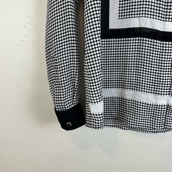 Halogen Black White Semi Sheer Button Down Top Geometric Print Dot Blouse XS - Picture 6 of 9